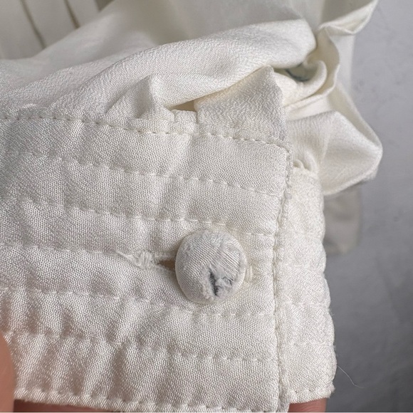 VTG Ann Chabrol Elegant Cream Pleated Button Down Shirt Women’s Sz 12 - Picture 6 of 9